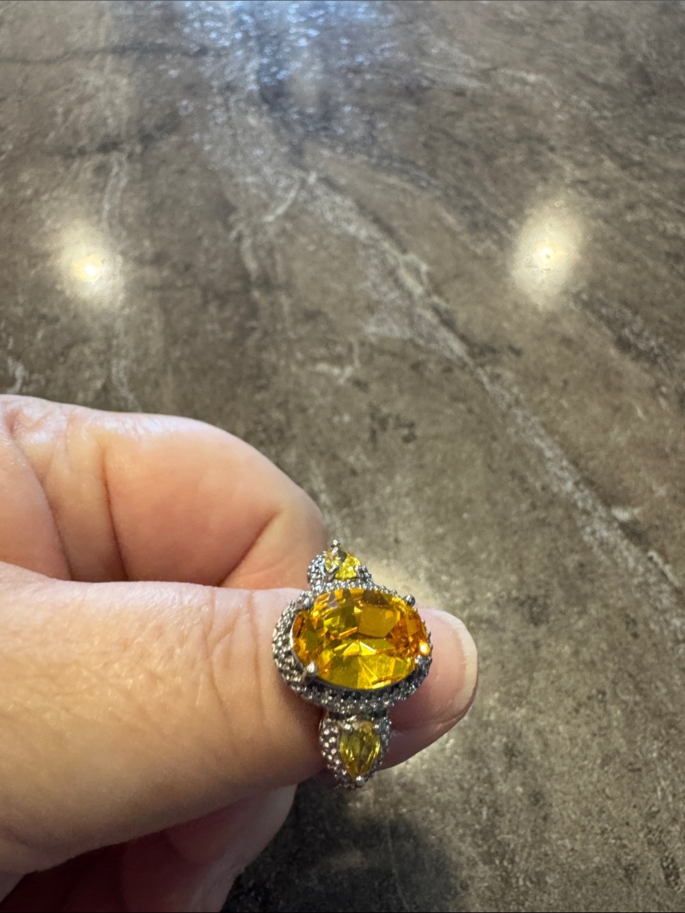 Yellow Crystal Halo Statement Ring - Women Jewelry